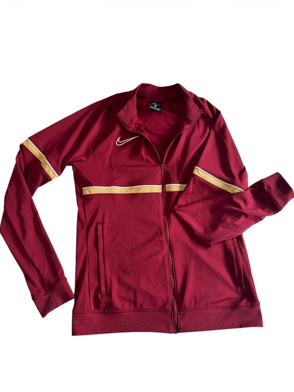 Nike Women’s Maroon Zip-Up Jacket with Gold Stripes